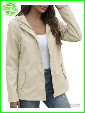 Waterproof Lightweight Rain Jacket Windbreaker Adjustable Hood Zip Snap Pockets